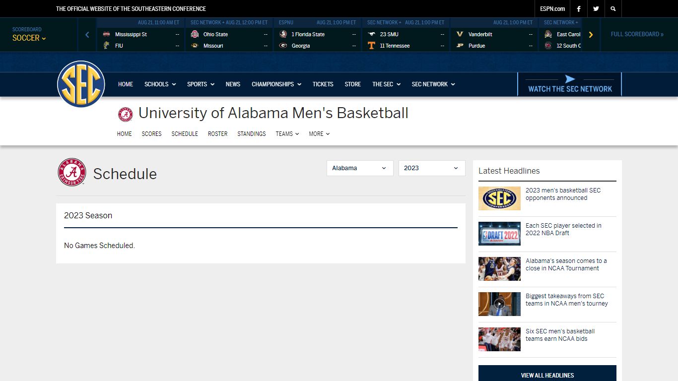 Alabama Men's Basketball Schedule, Alabama Men's Basketball Scoreboard ...